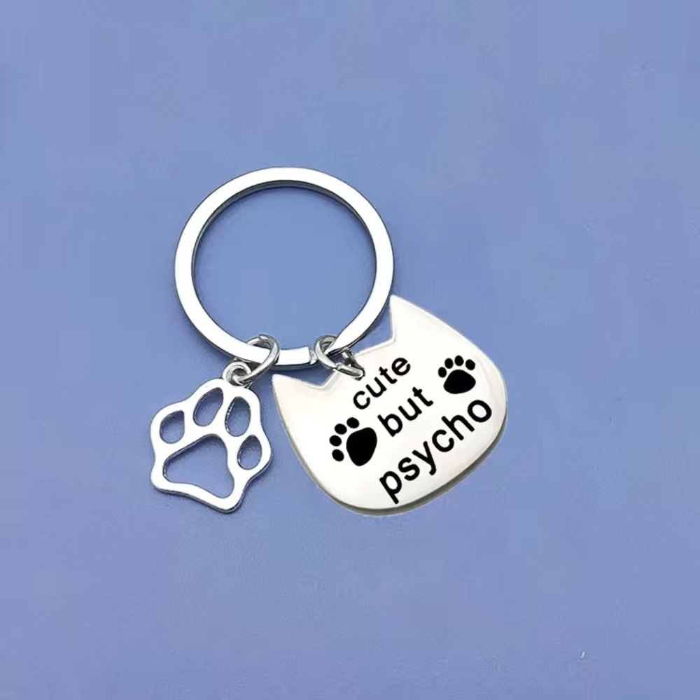 Stainless Steel Cat Head and Paw Double Keychain - Picture 3 of 4